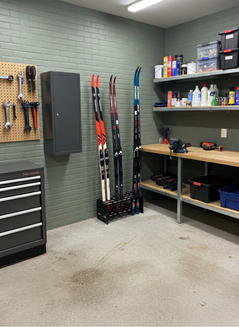 Skistativ i tre for 14 par langrennsski